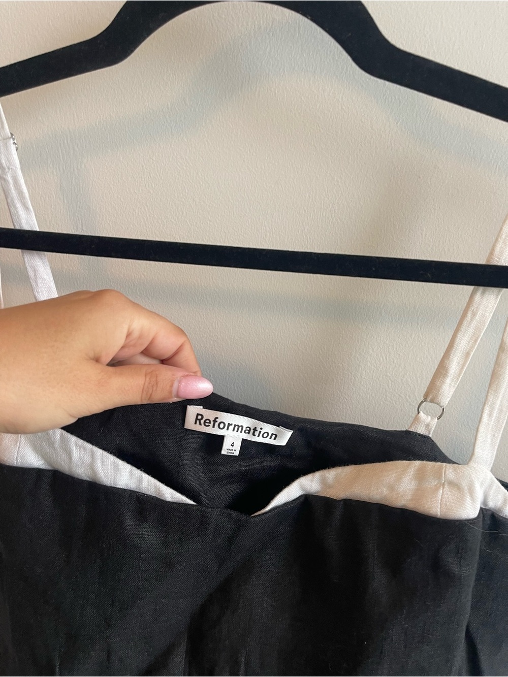 Reformation Black Slip Mini Dress with White Trim Linen - Picture 5 of 6